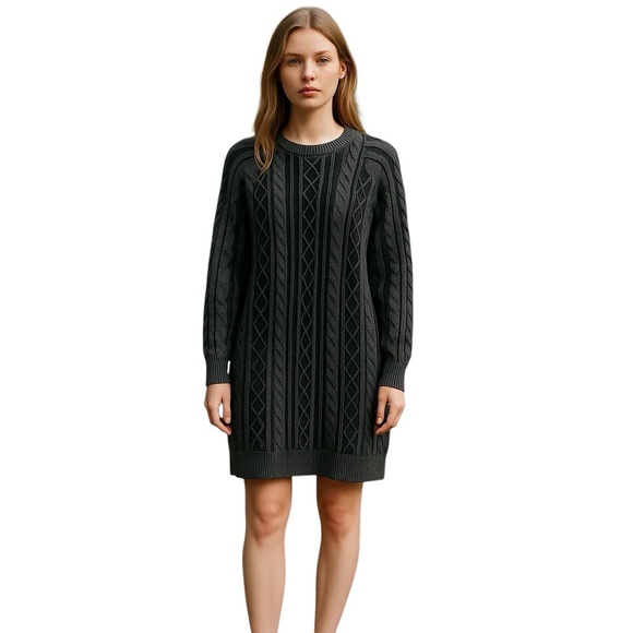 ATM Anthony Thomas Melillo Women's Medium Black Gray Cable Knit Sweater Dress - Picture 1 of 6